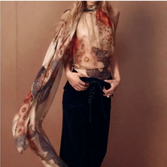 Zara x Kate Moss 100% spun silk halter and scarf Size L - Picture 14 of 14